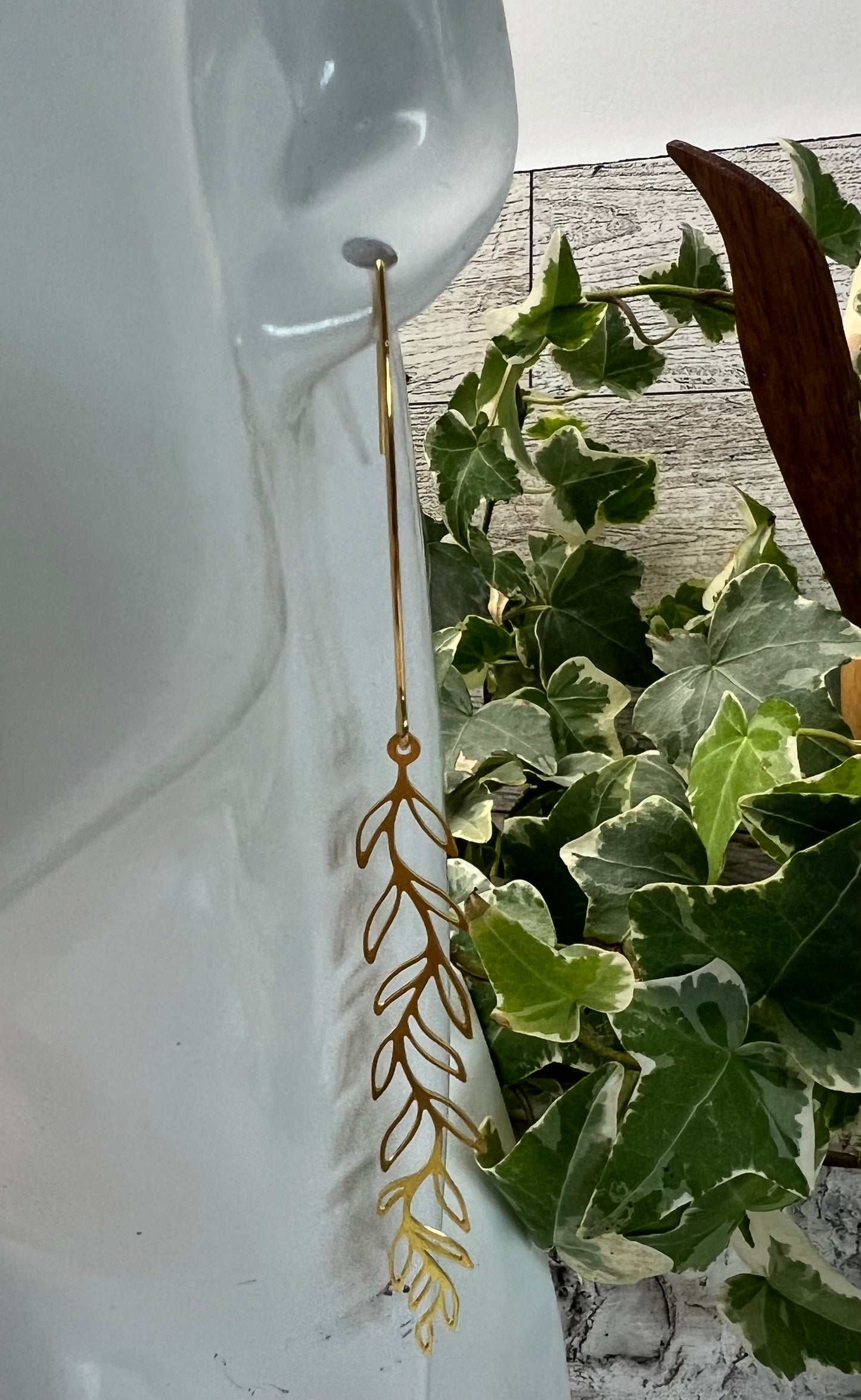 Brass Leaf Dangle Earrings