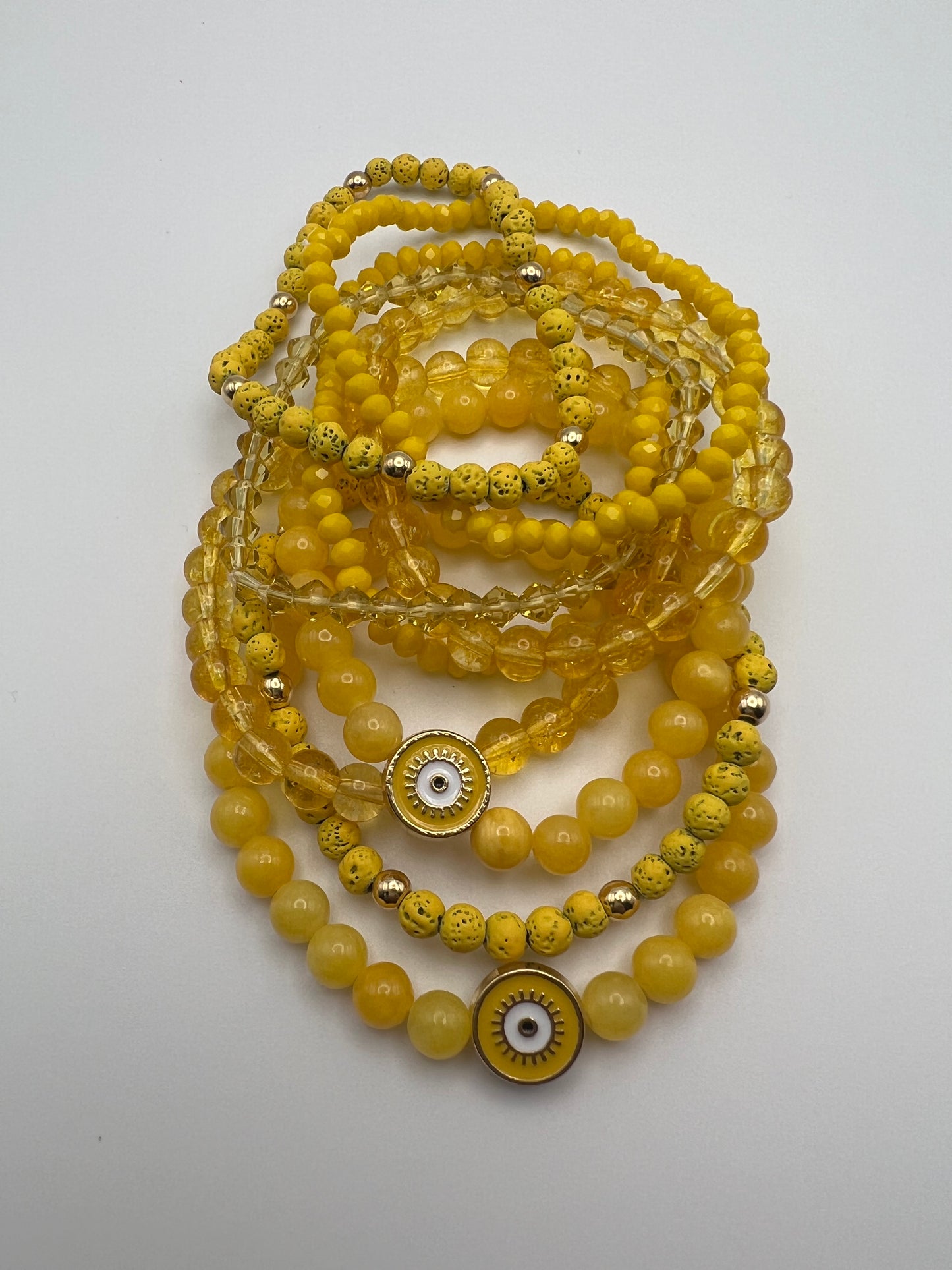 Yellow Evil Eye Bead Bracelet Set