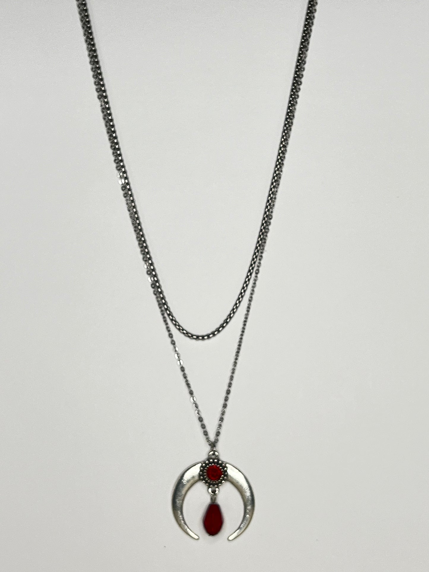 Silver & Red Long Witchy Necklace