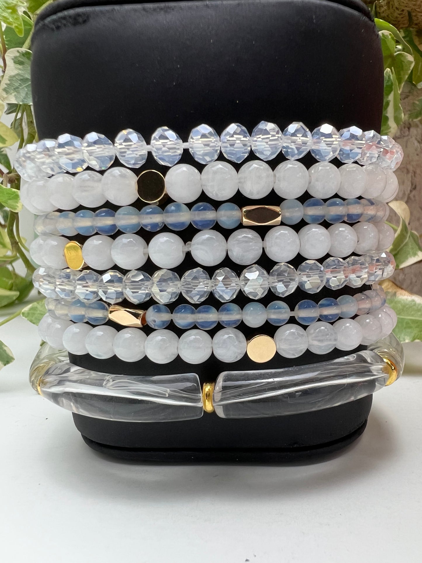 Stylish White & Gold Stacked Bracelet Set