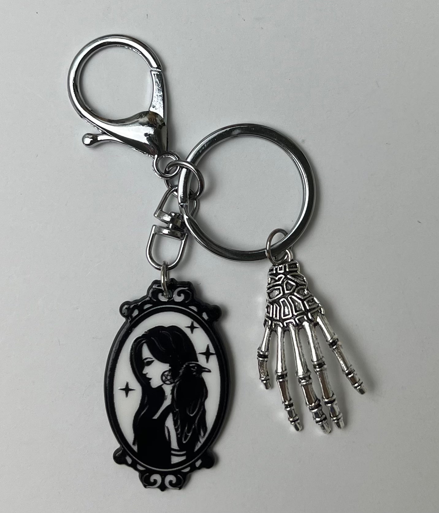 Witchy Girl Gothic Silver Keychain