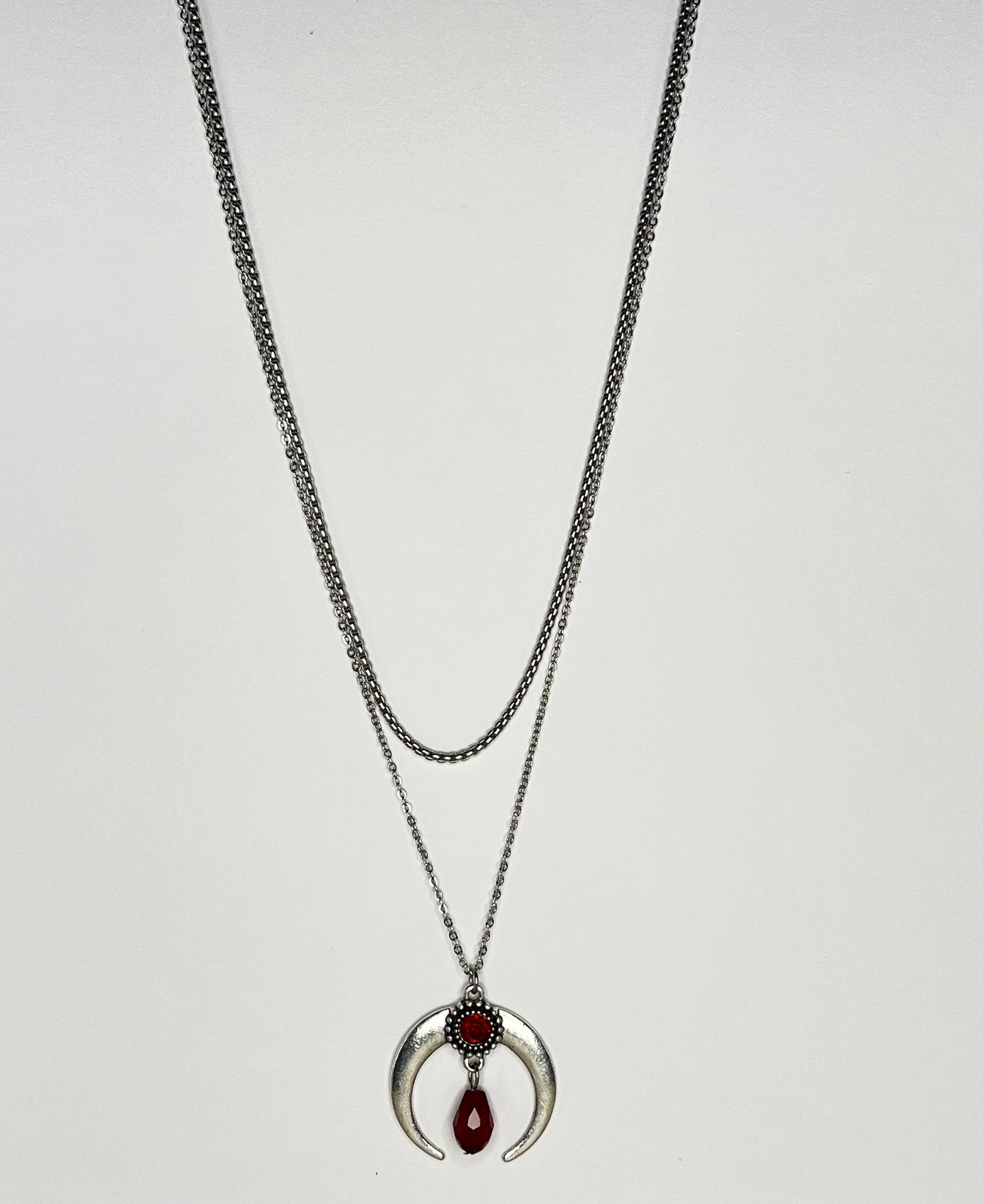 Silver & Red Long Witchy Necklace