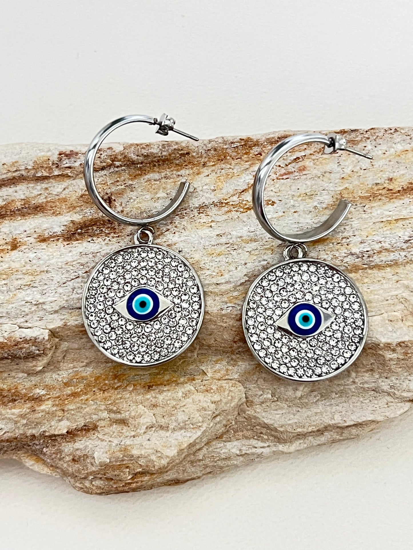 Evil Eye Zircon Hoop Earrings