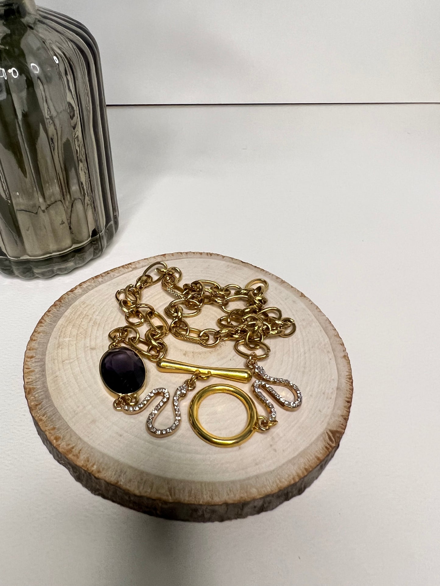 Snake & Stone Pendant Necklace