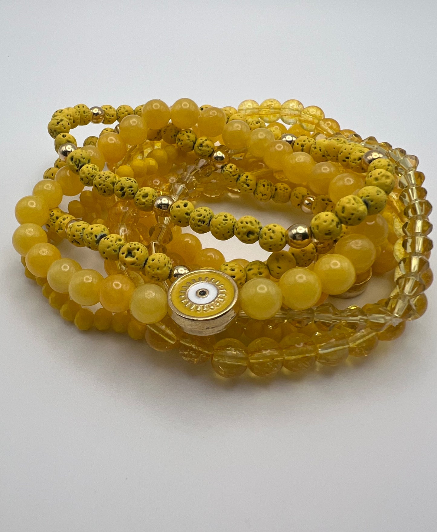 Yellow Evil Eye Bead Bracelet Set