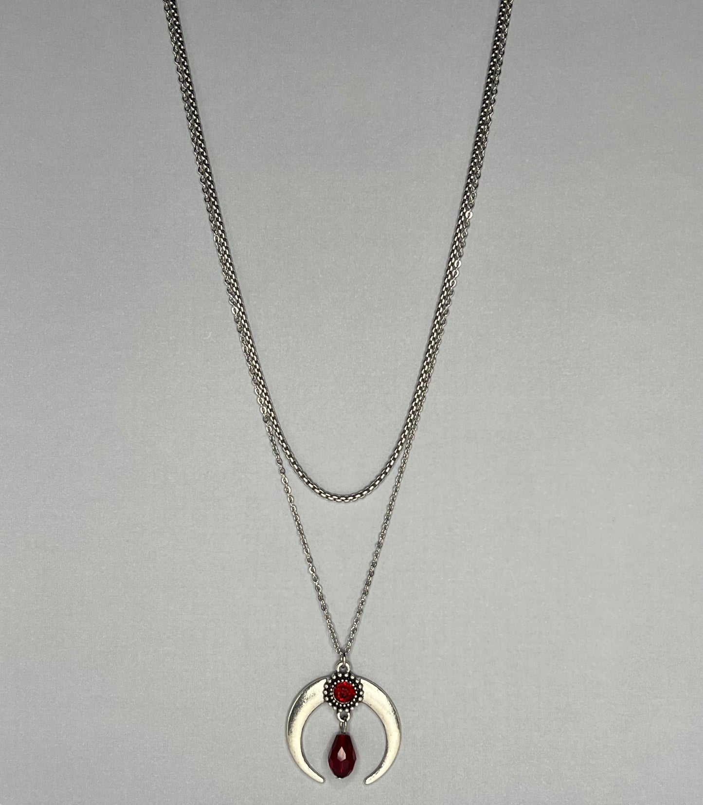 Silver & Red Long Witchy Necklace