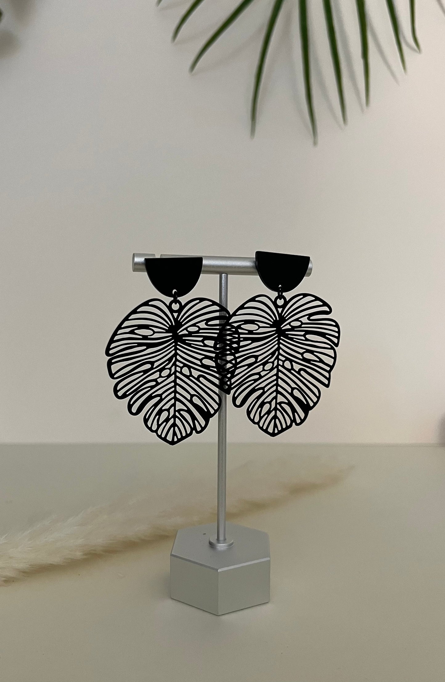 Oversized Black Leaf Earrings