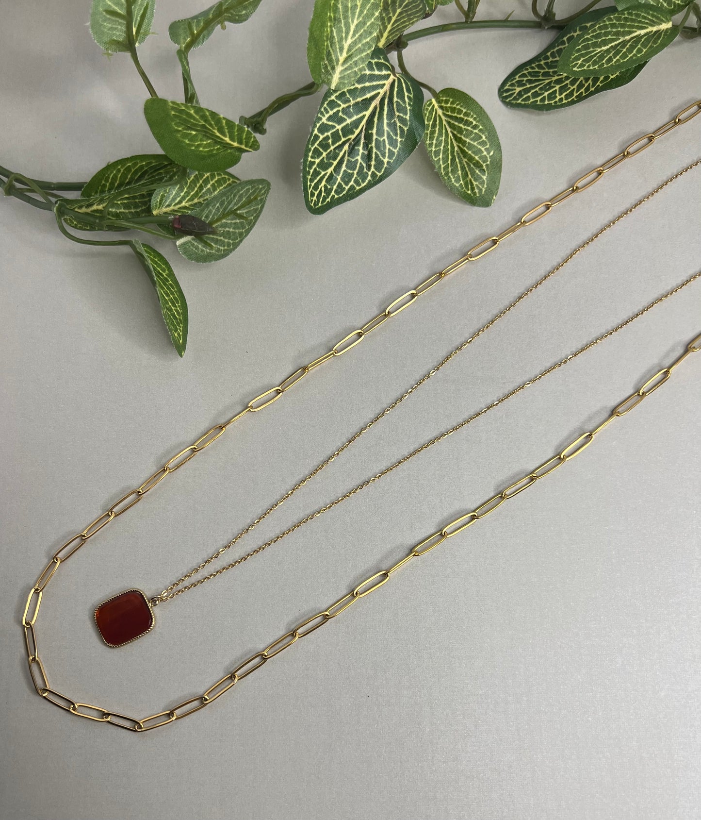 Red Stone Pendant Layered Necklace