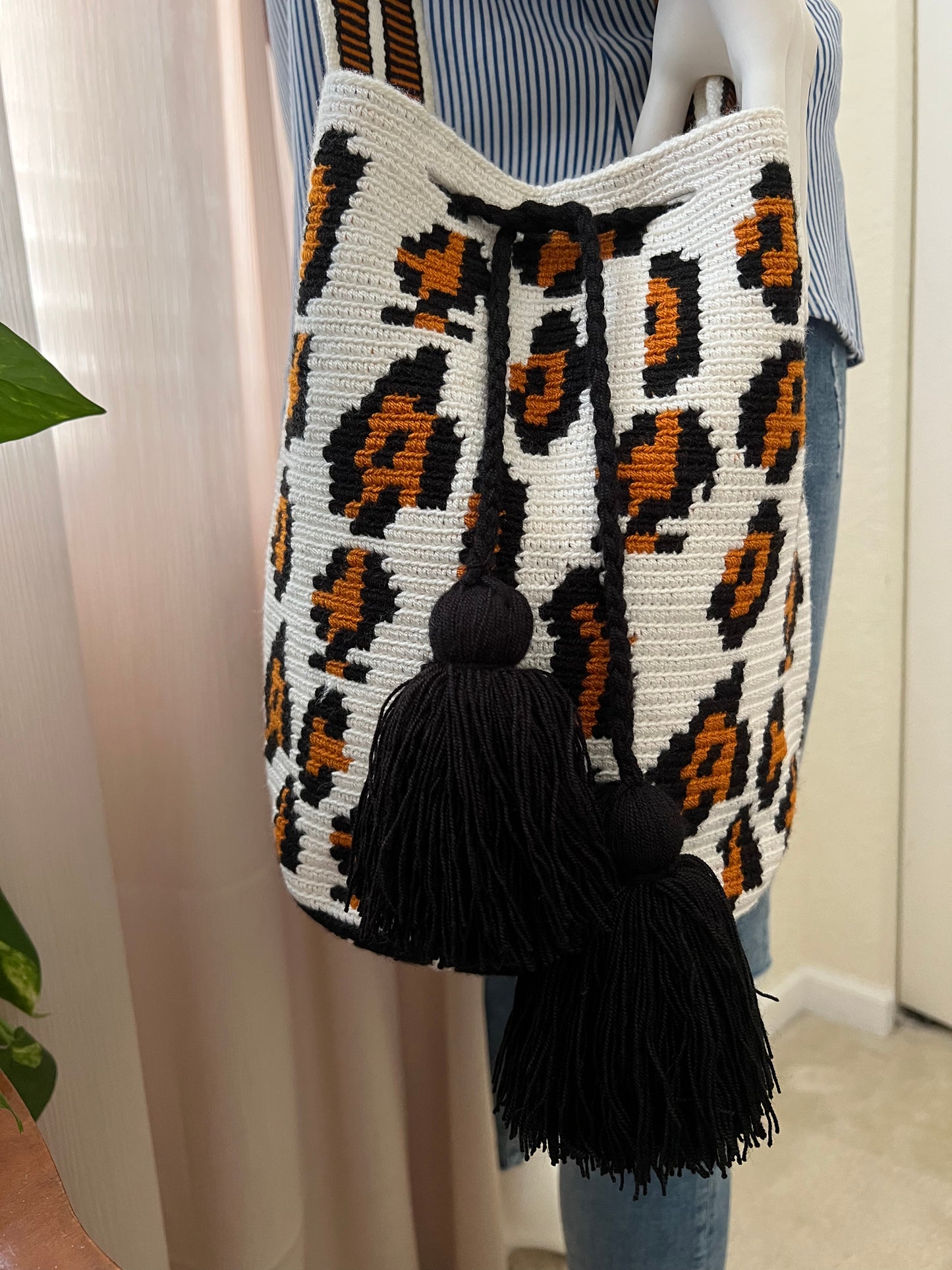 Animal Print Handwoven Bucket Bag