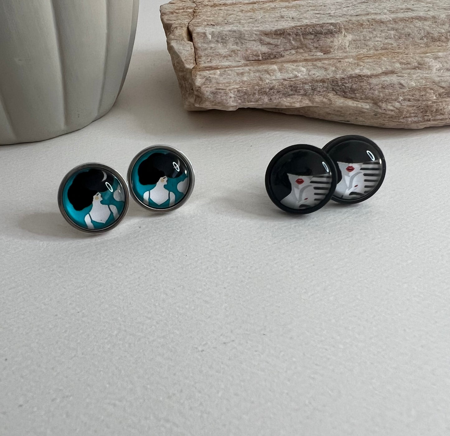 Black & Blue Edgy Stud Earrings