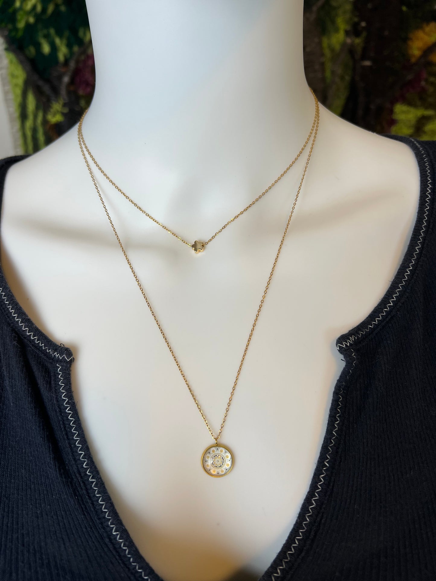 White & Gold Mandala Necklace