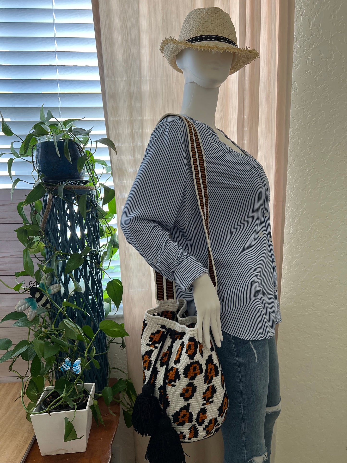 Animal Print Handwoven Bucket Bag