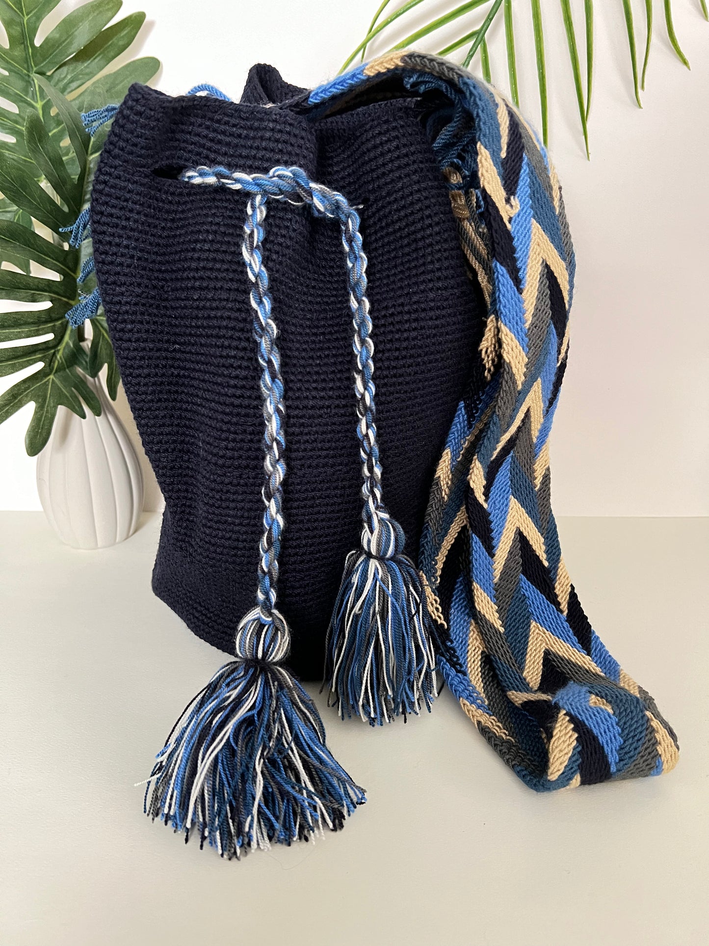 Dark Blue Handwoven Bucket Bag