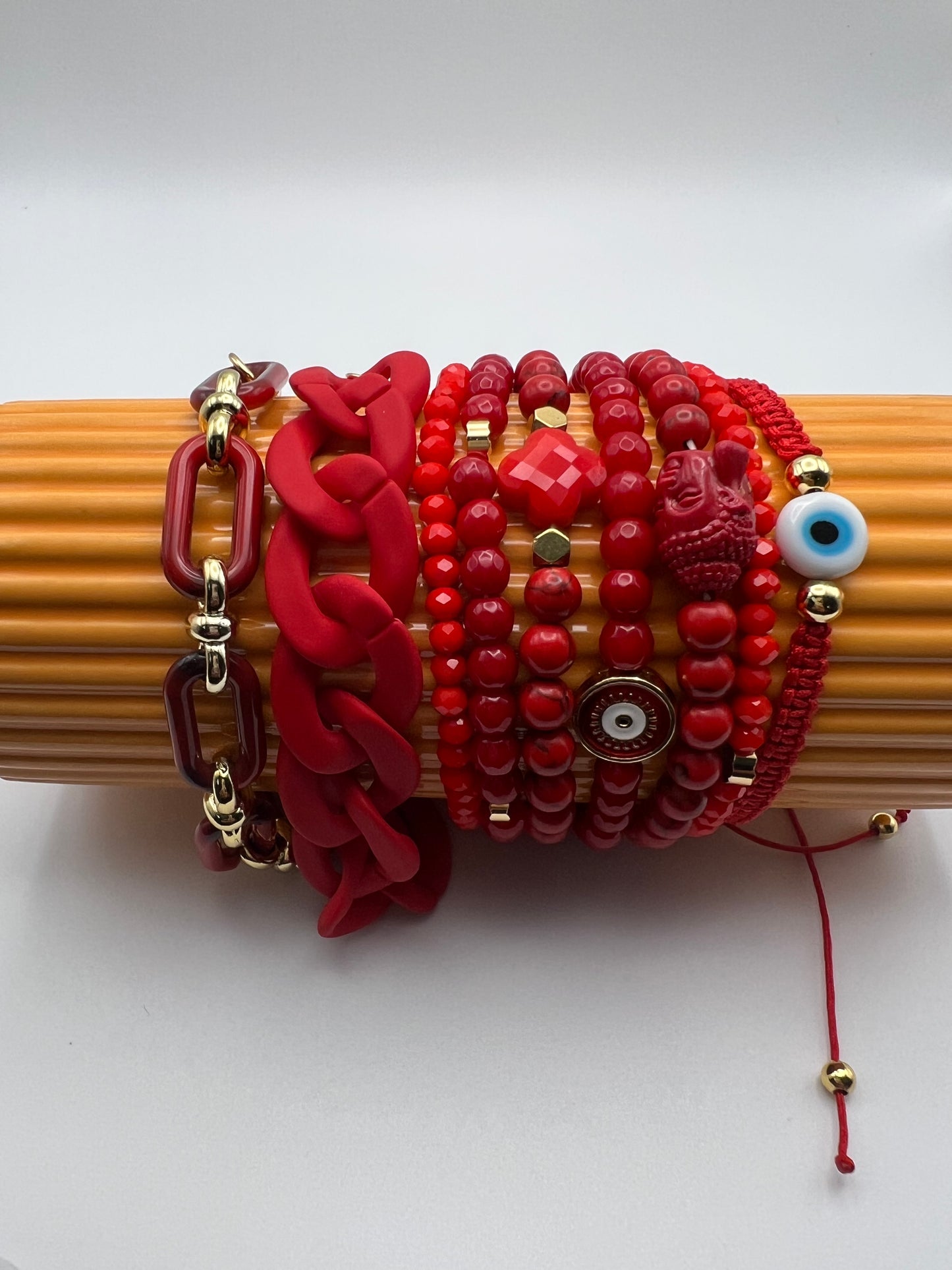 Red Trendy Beaded Bracelet Set