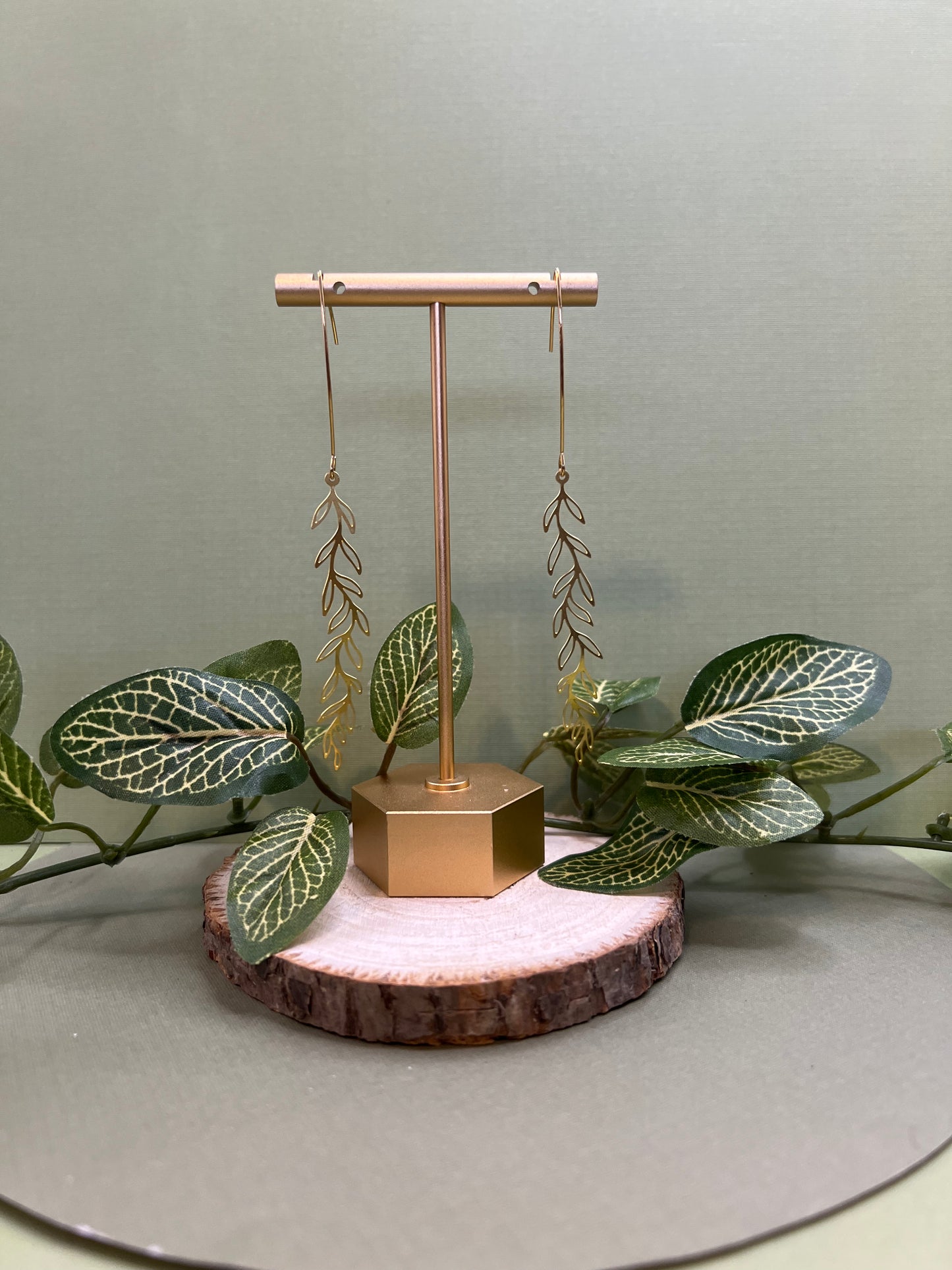 Brass Leaf Dangle Earrings