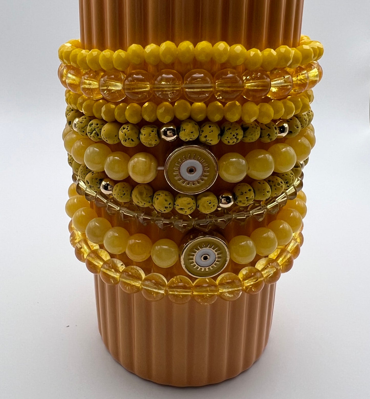 Yellow Evil Eye Bead Bracelet Set