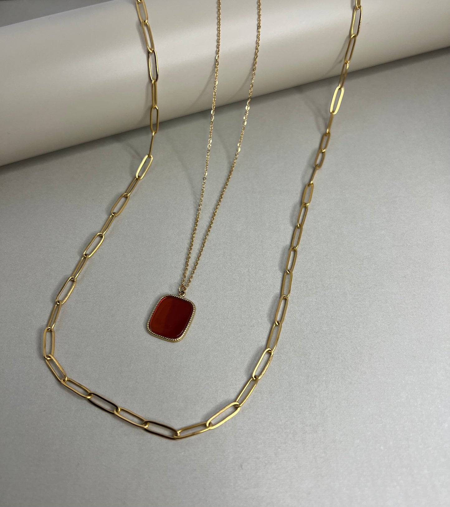Red Stone Pendant Layered Necklace