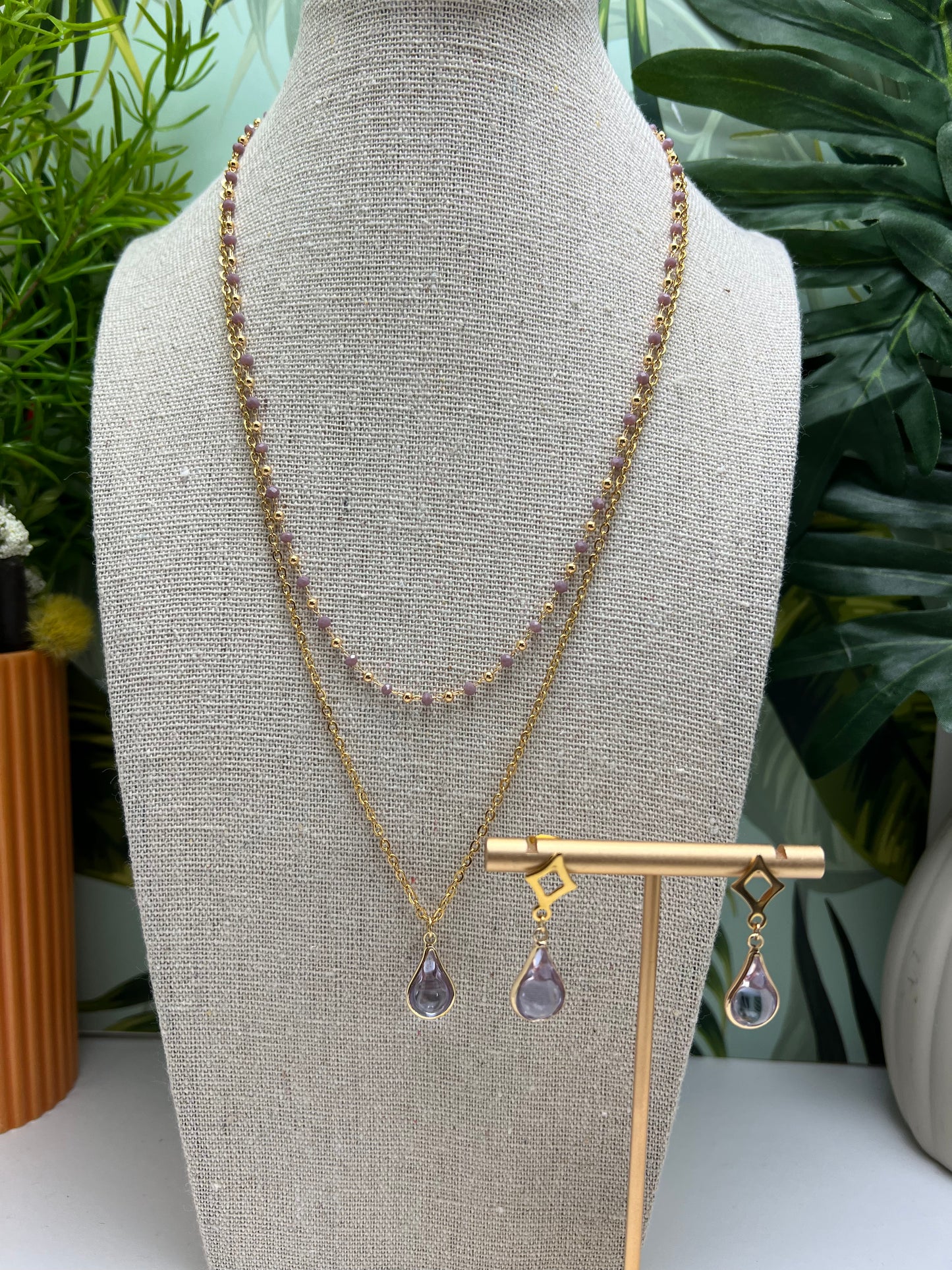 Teardrop Pendant Layered Necklace Set