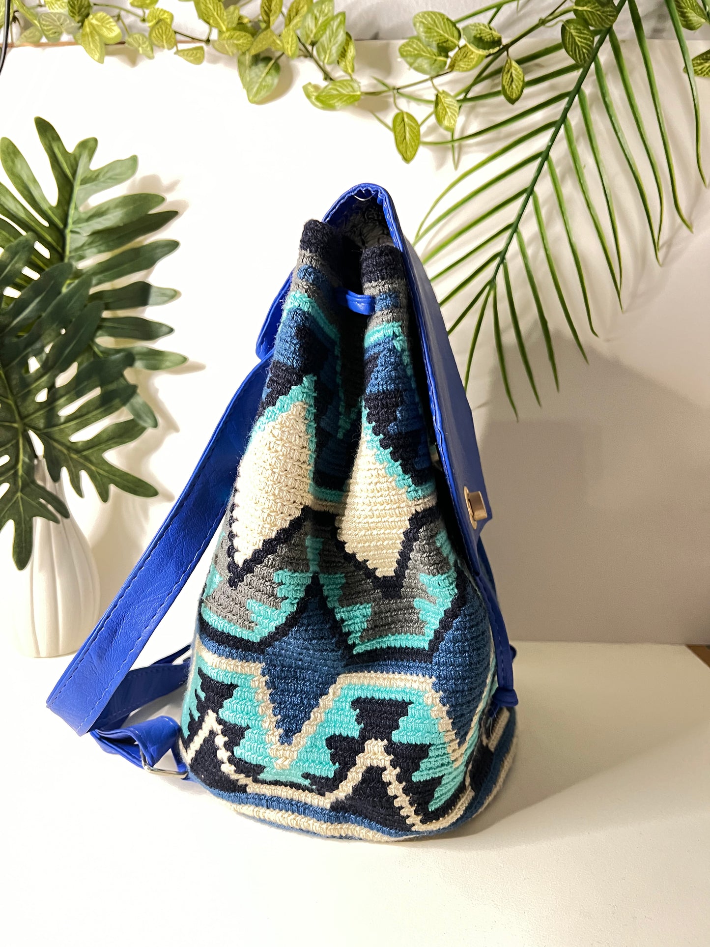 Geometric Pattern Handwoven Backpack
