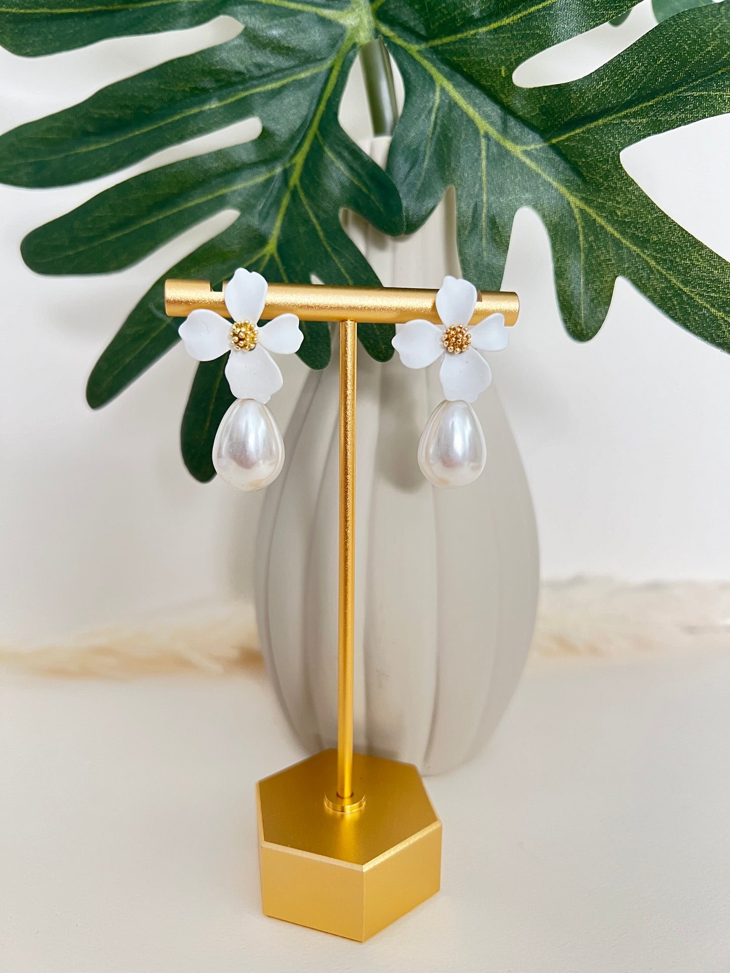 Flower & Pearl Drop Earrings