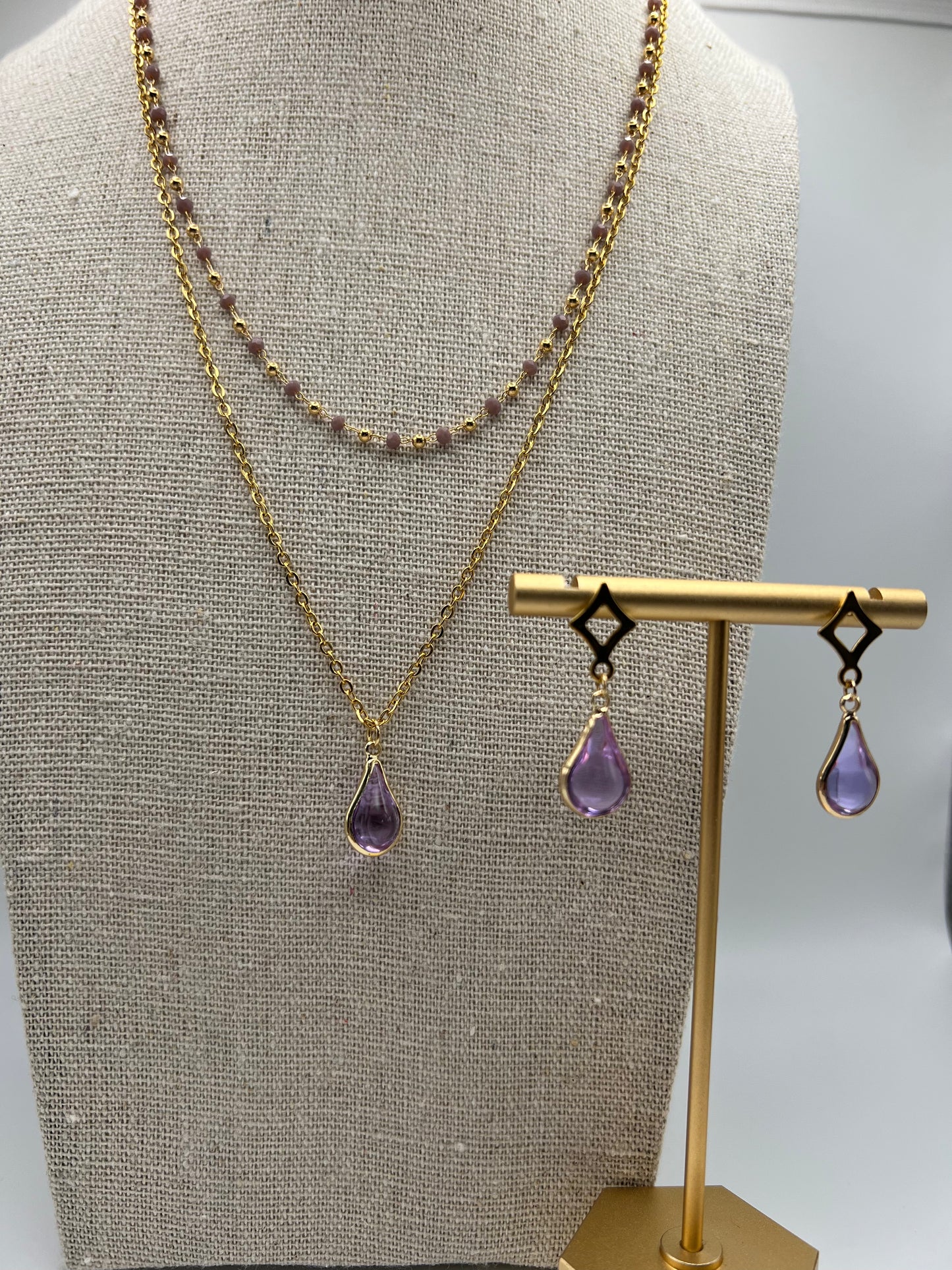 Teardrop Pendant Layered Necklace Set