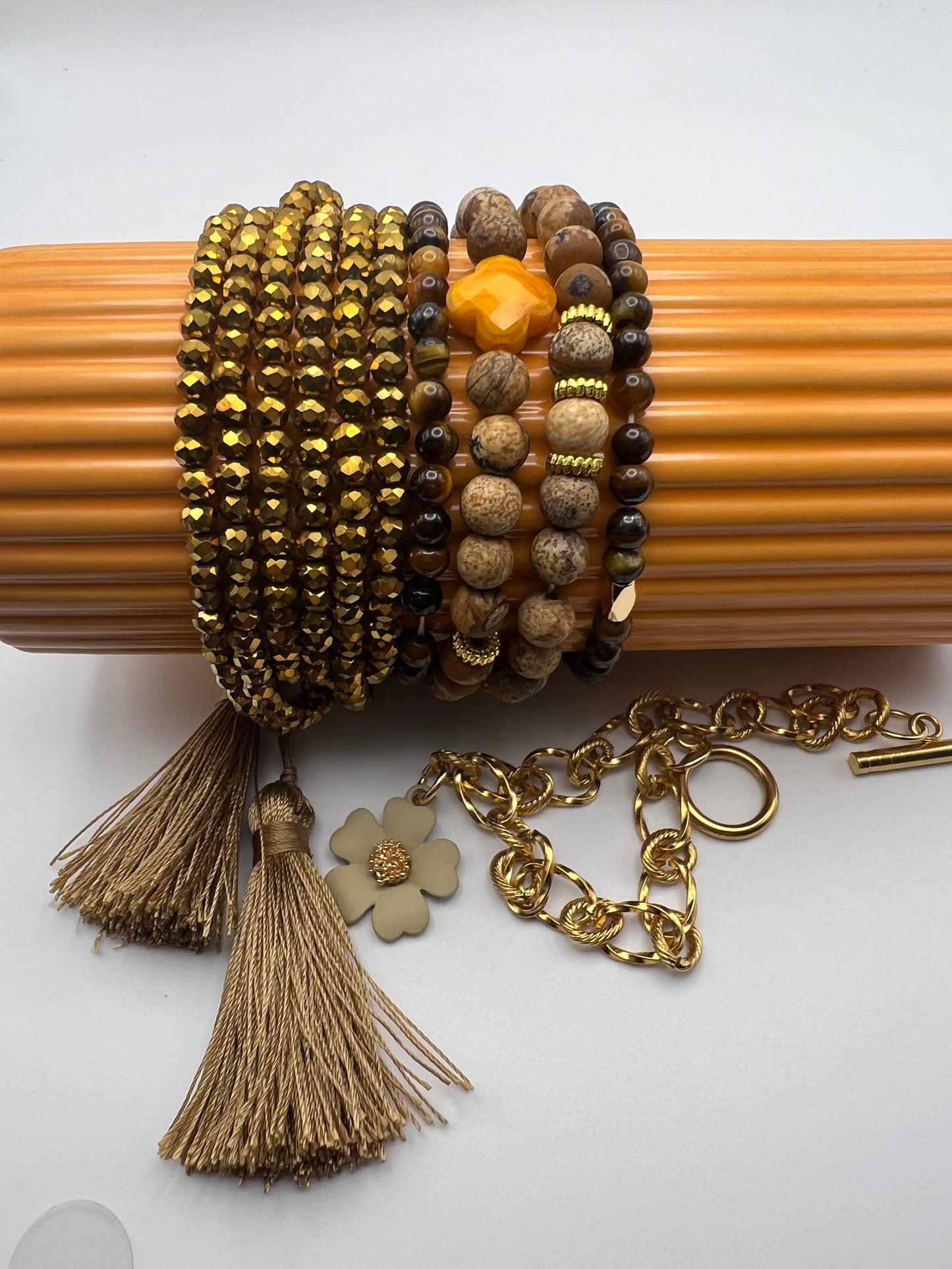 Brown & Gold Stacked Bracelet Set
