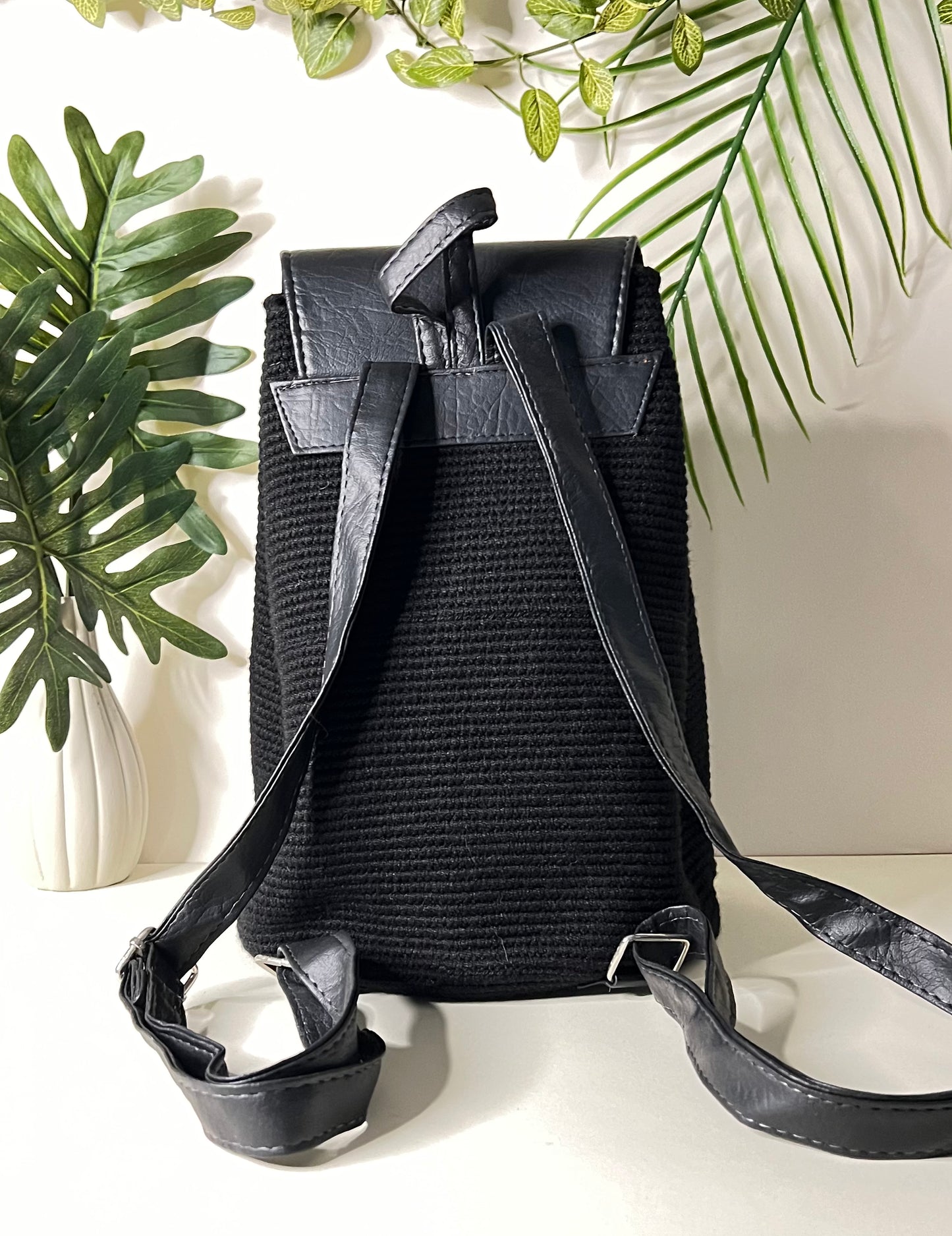 Classic Black Handwoven Backpack