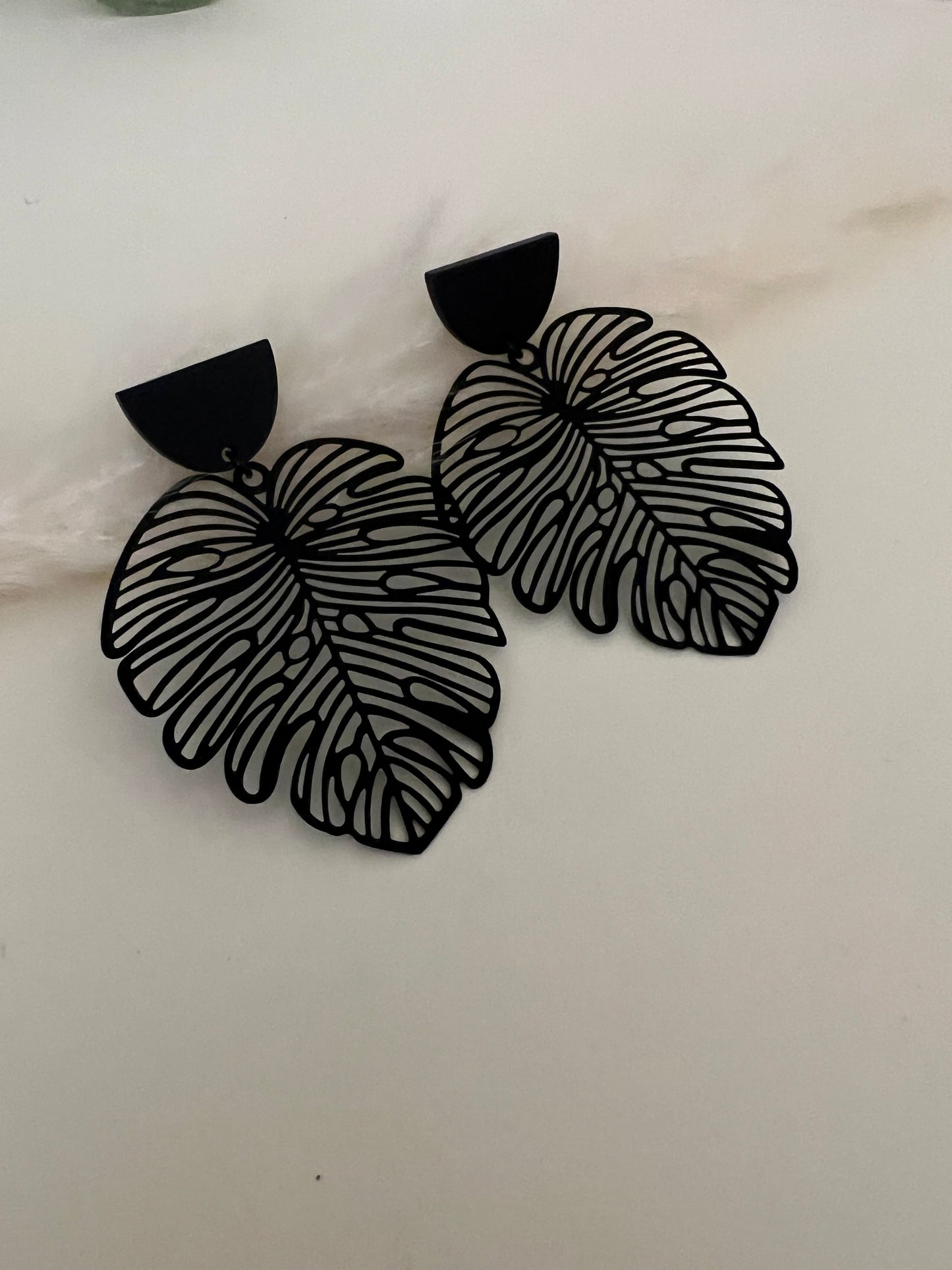 Oversized Black Leaf Earrings