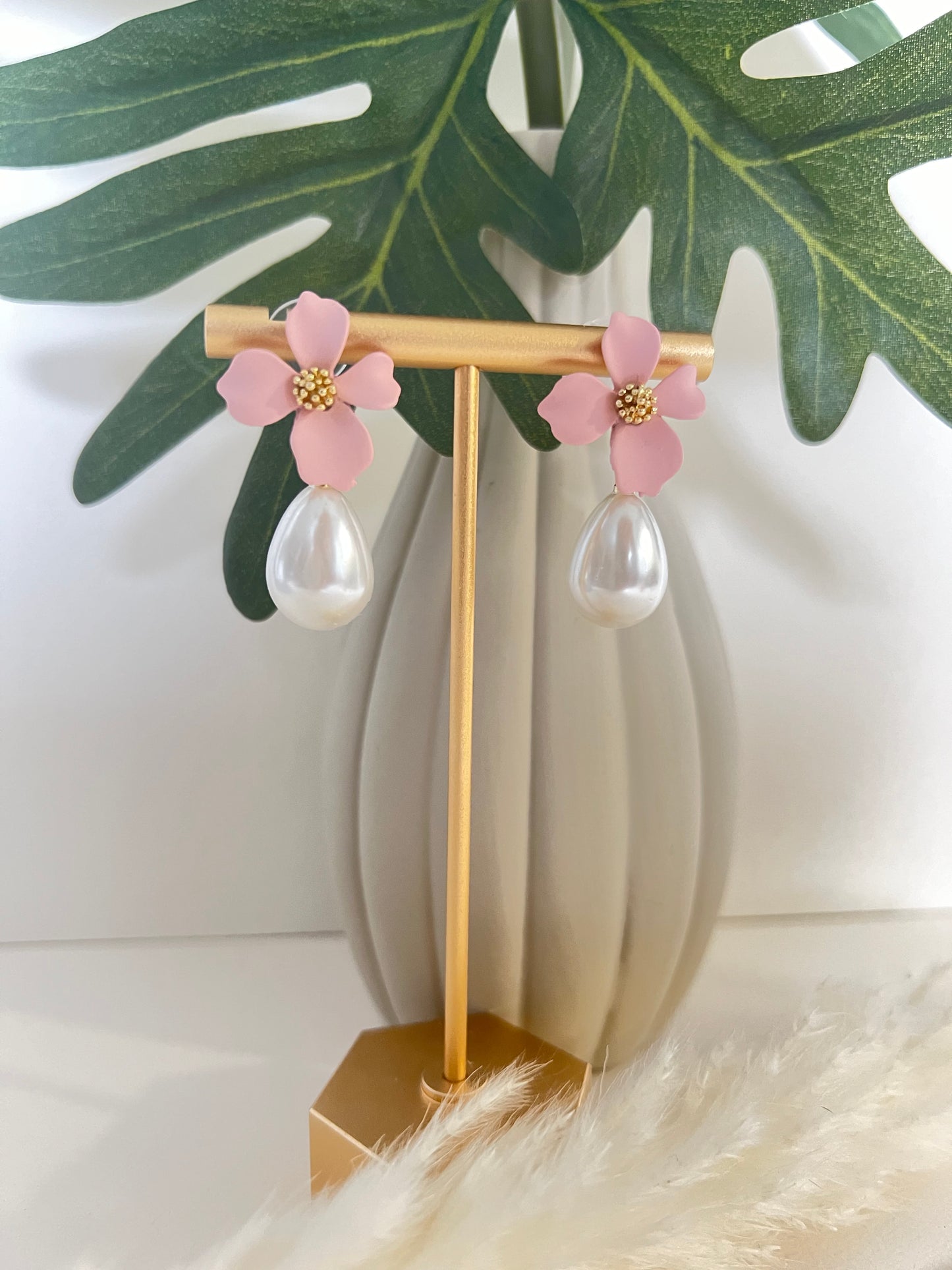 Flower & Pearl Drop Earrings