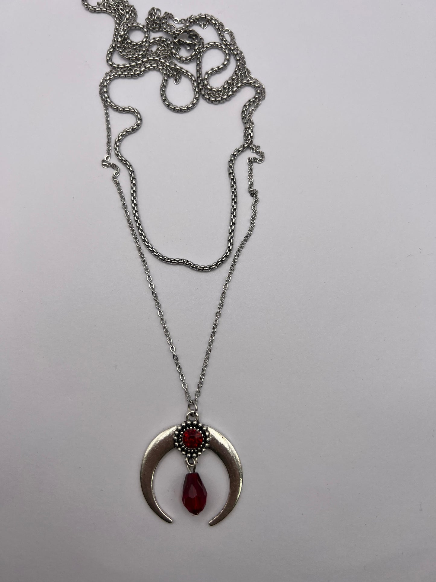 Silver & Red Long Witchy Necklace