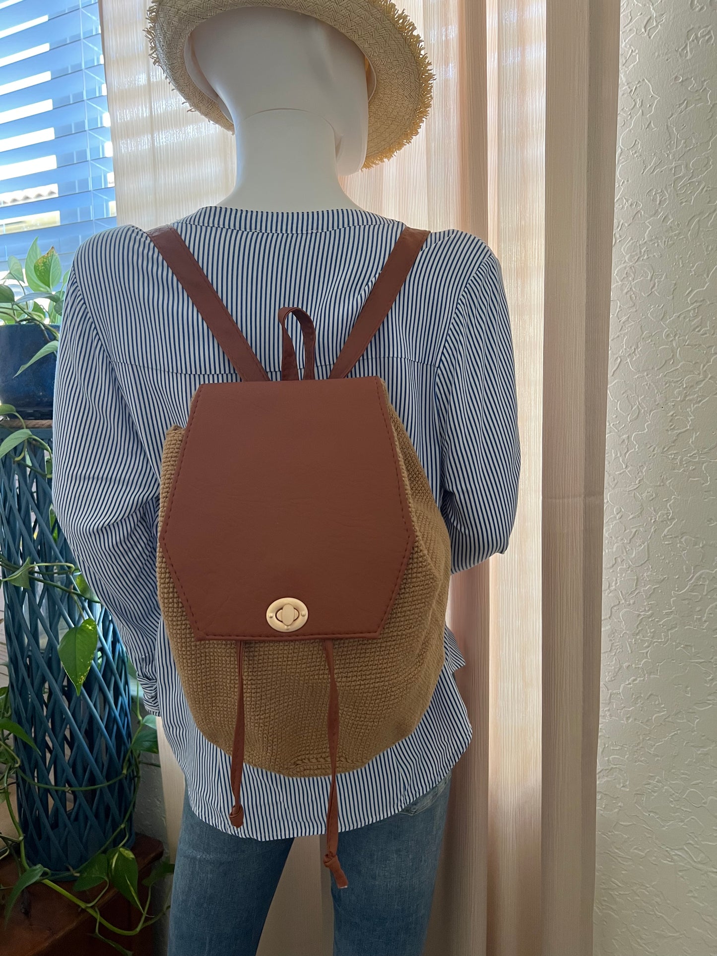 Classic Tan Handwoven Backpack