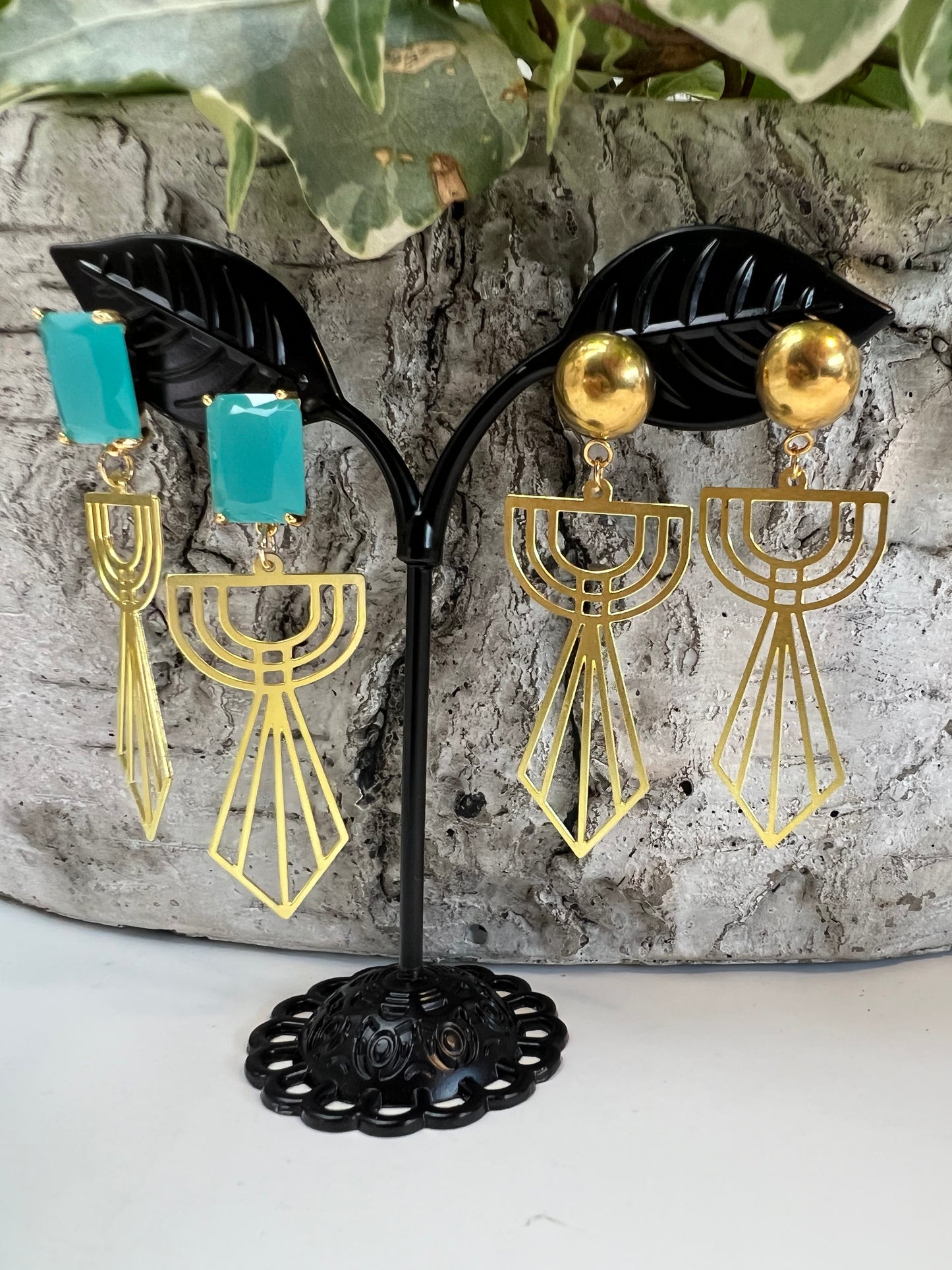 Art Deco-Inspired Brass Earrings