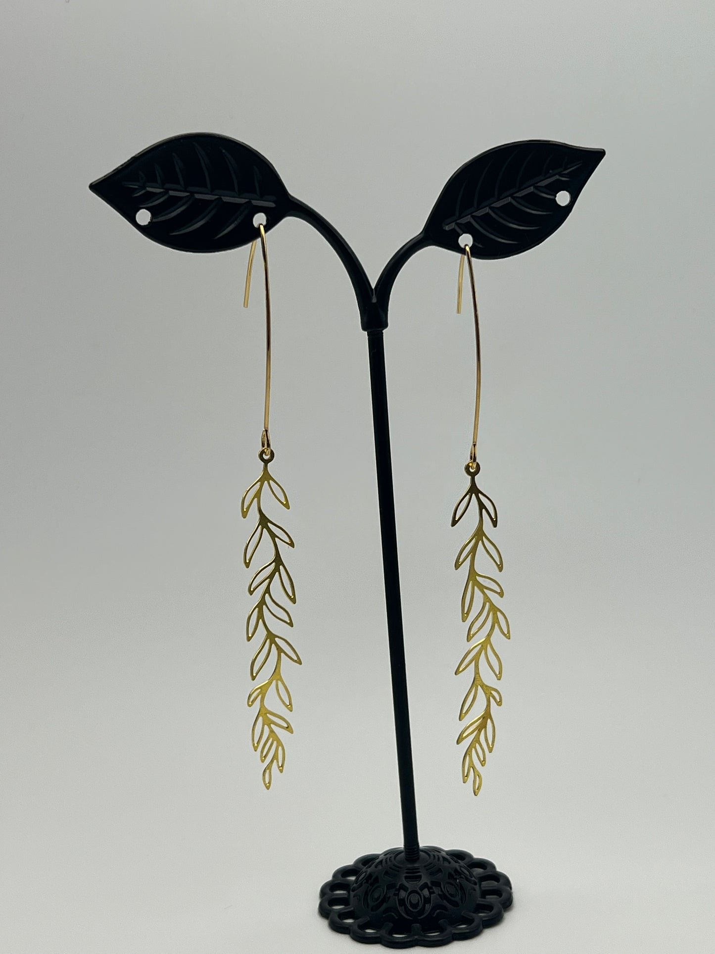 Brass Leaf Dangle Earrings