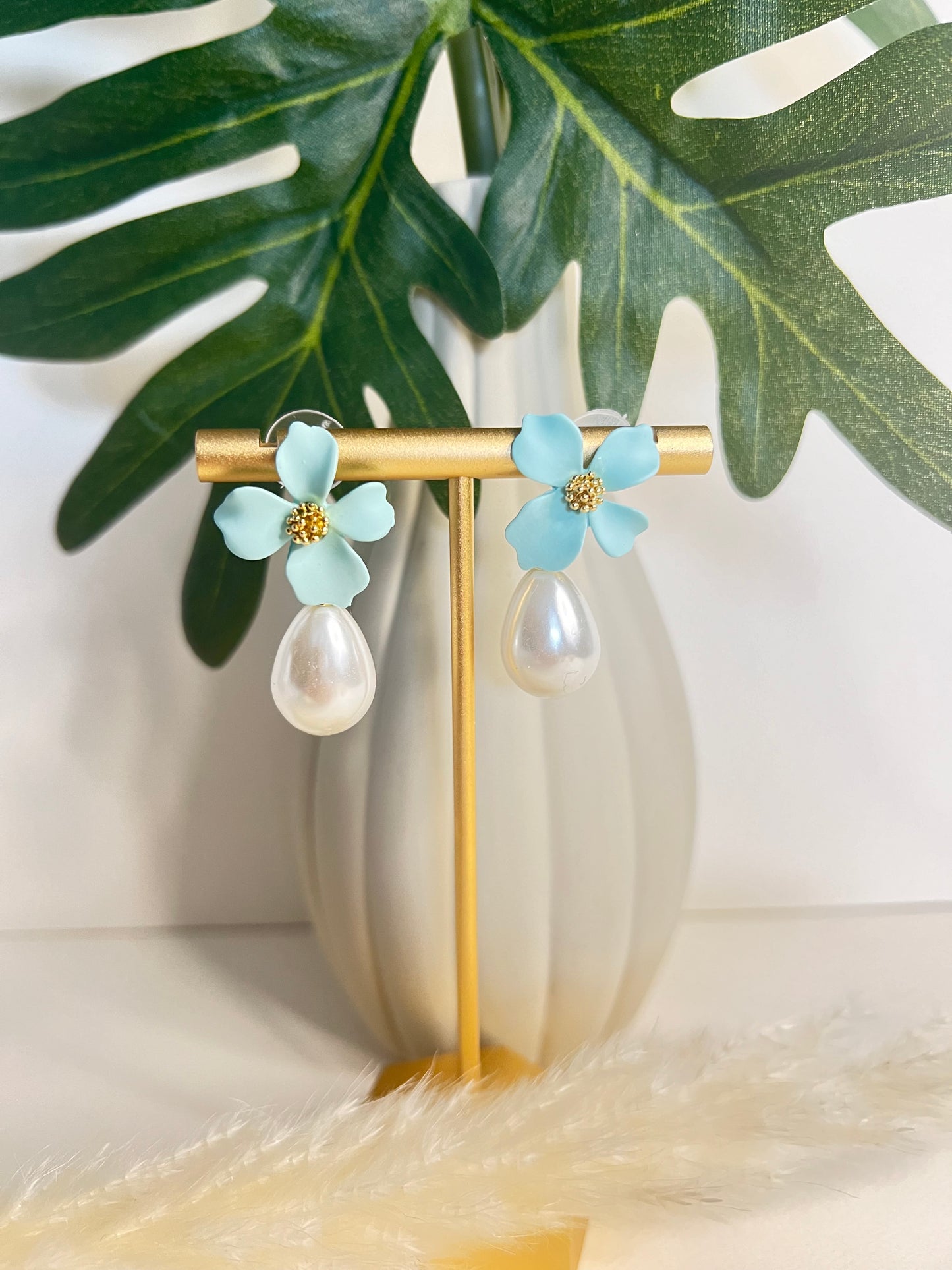 Flower & Pearl Drop Earrings