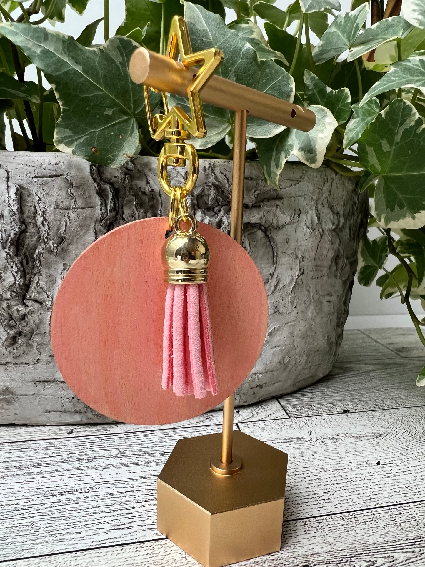 Round Hand-Painted Wood Keychain