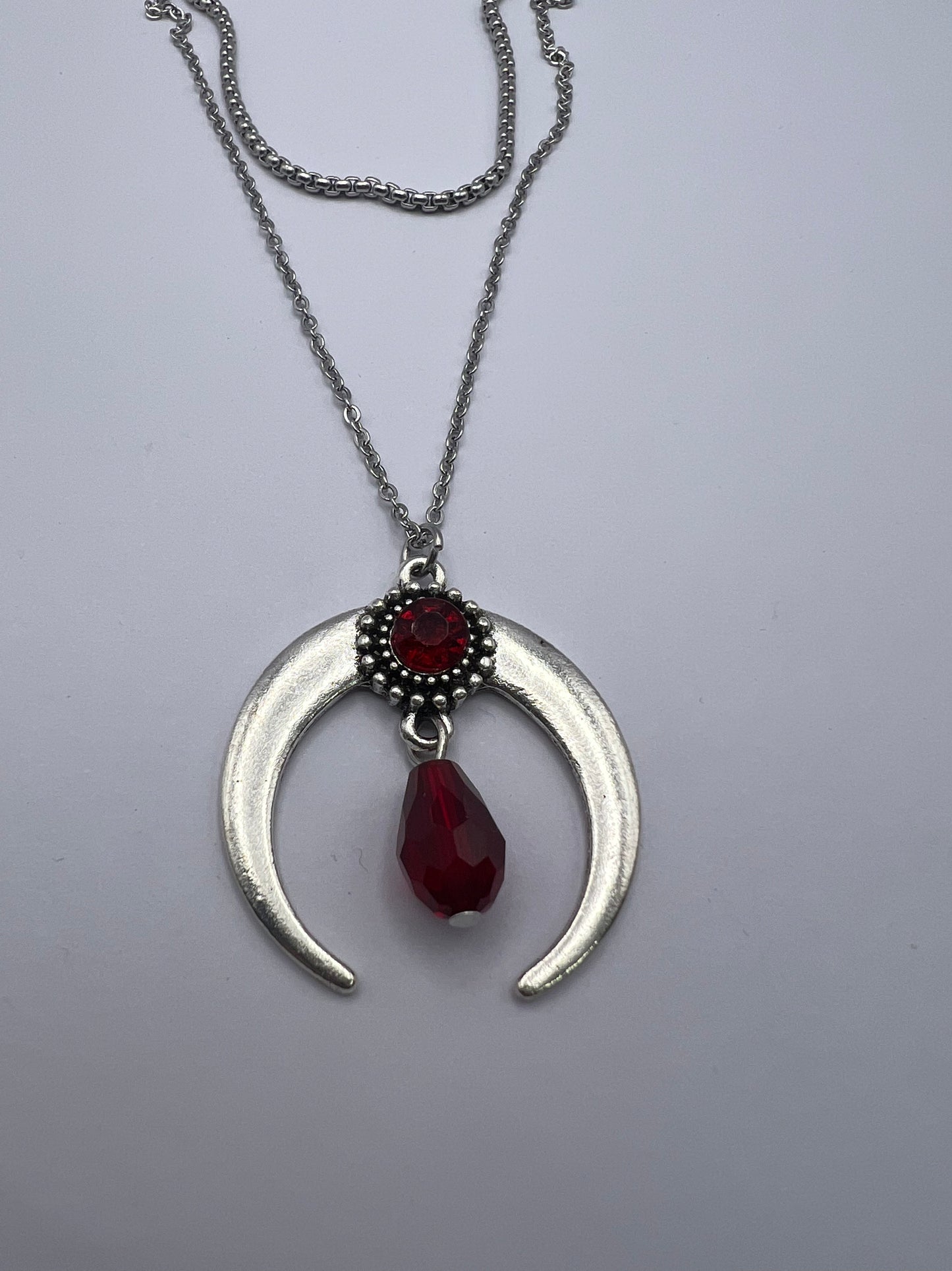 Silver & Red Long Witchy Necklace