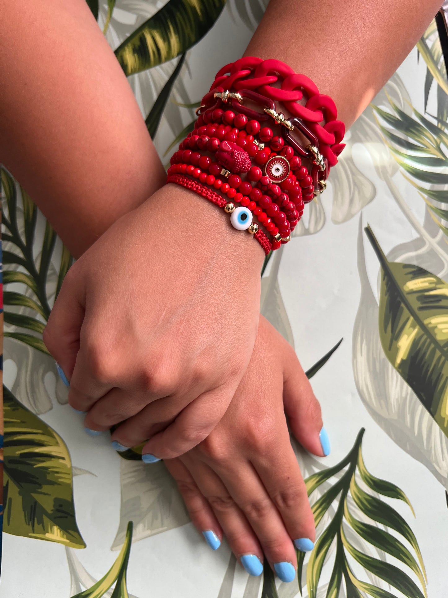 Red Trendy Beaded Bracelet Set