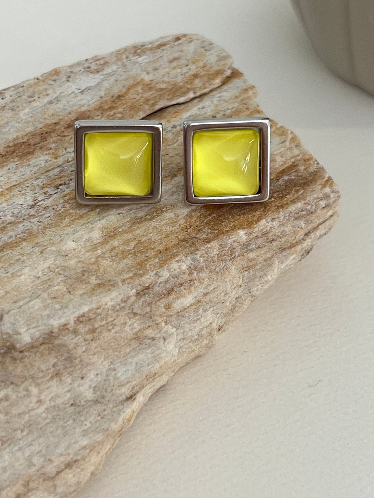 Square Silver Stud Earrings