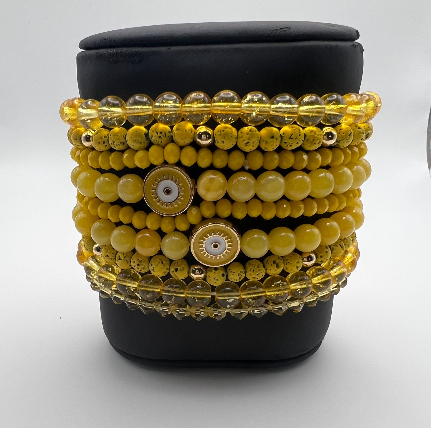 Yellow Evil Eye Bead Bracelet Set