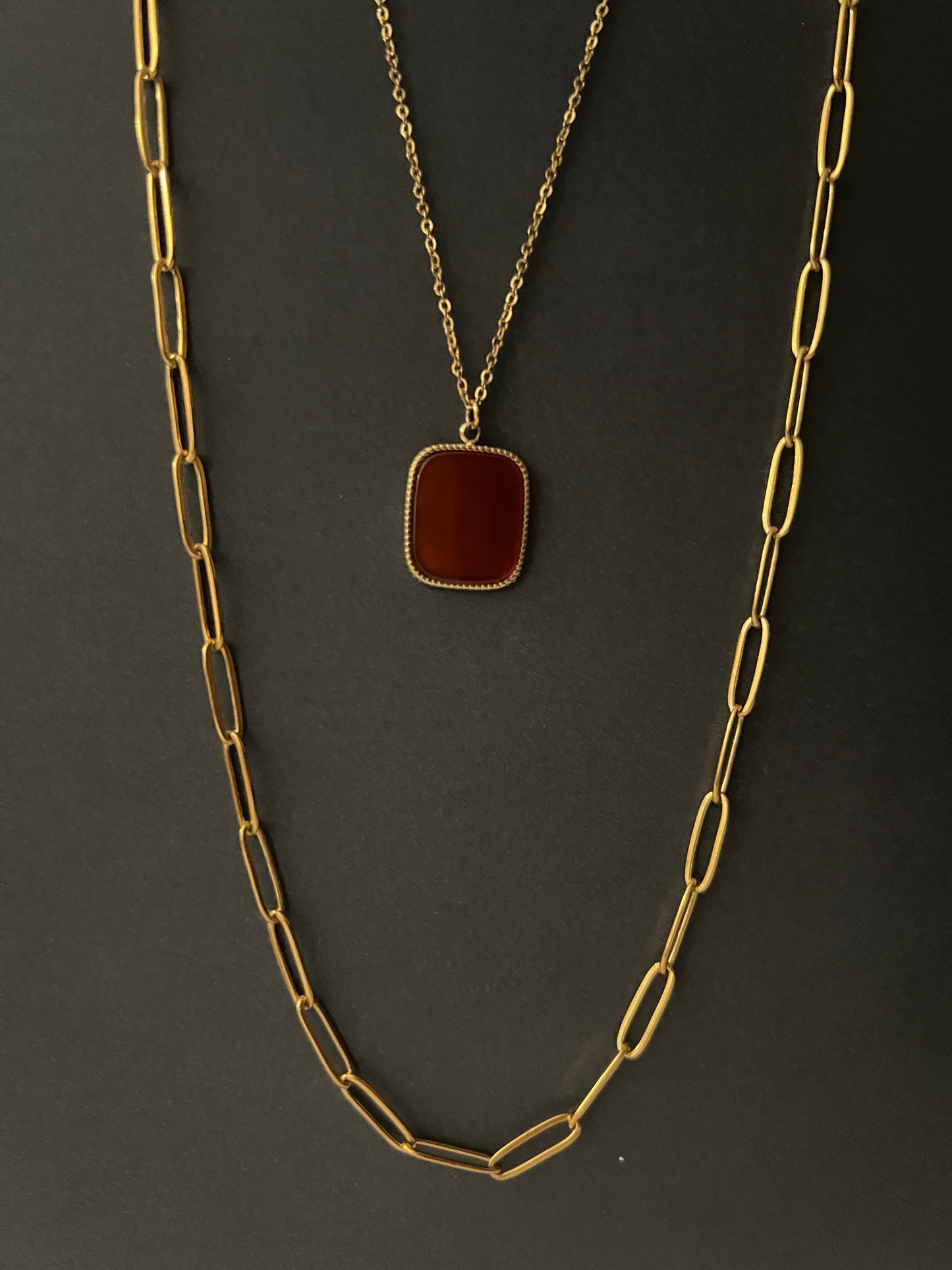 Red Stone Pendant Layered Necklace