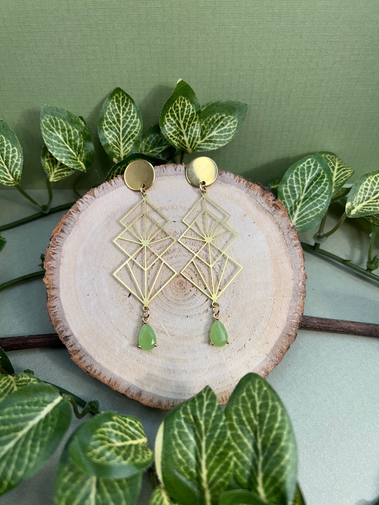 Art Deco Geometric Brass Earrings