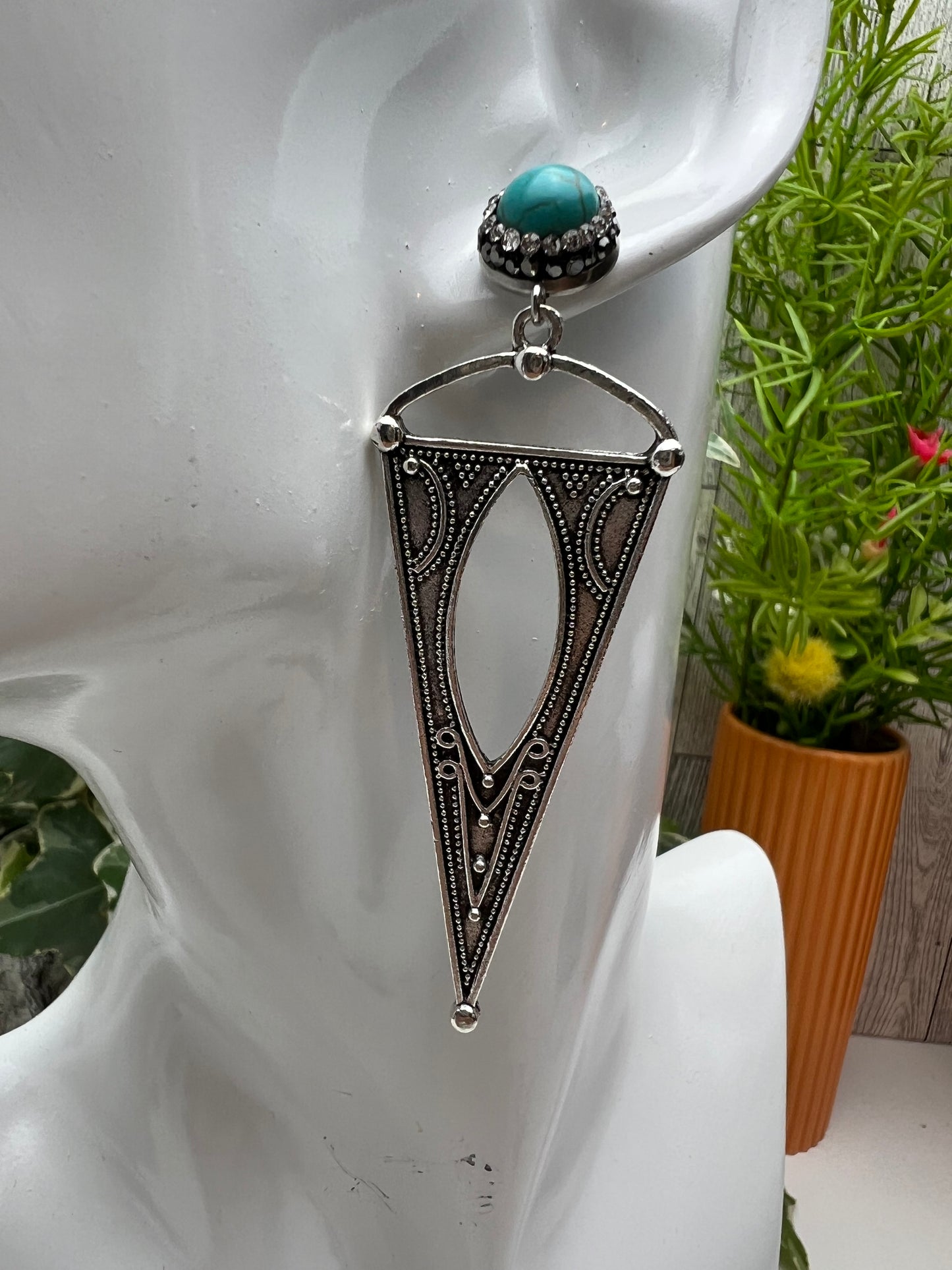 Western Boho Silver Dangle Earrings