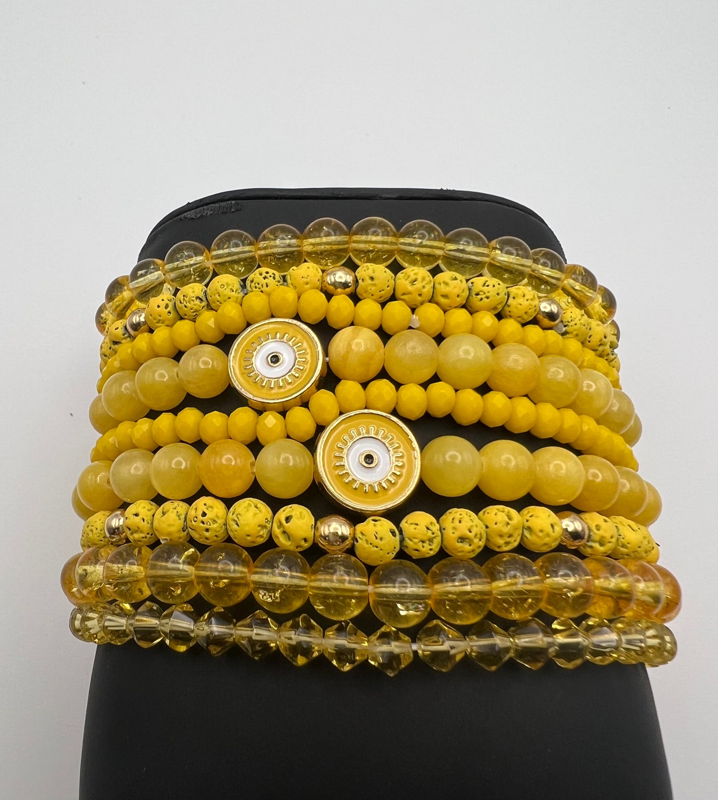 Yellow Evil Eye Bead Bracelet Set