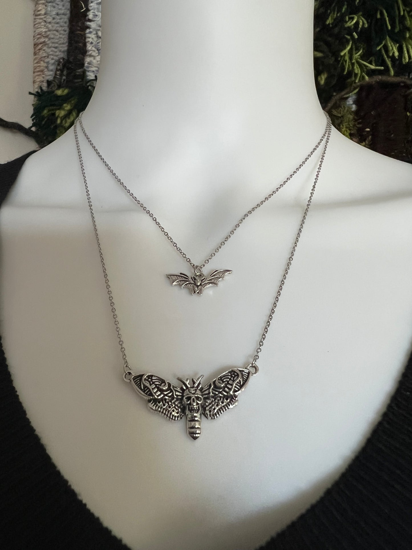 Silver Moth & Bat Layered Necklace