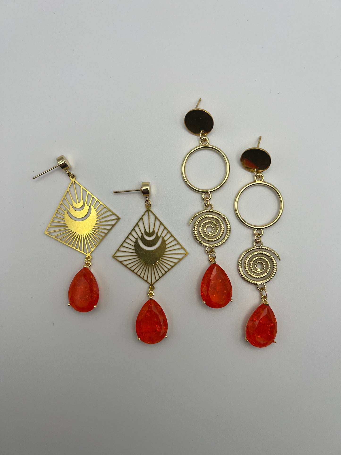 Stylish Gold & Orange Statement Earrings