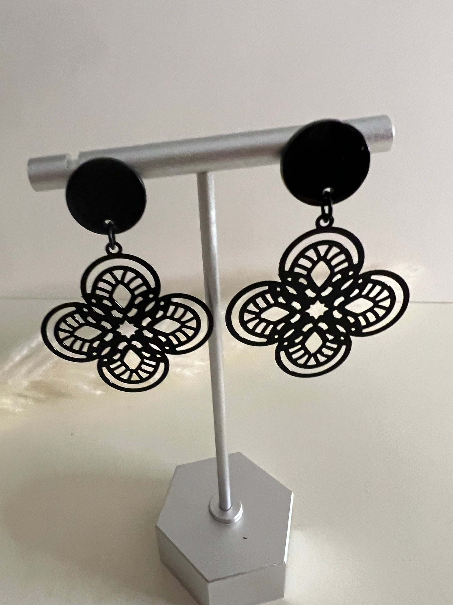 Delicate Black Flower Earrings