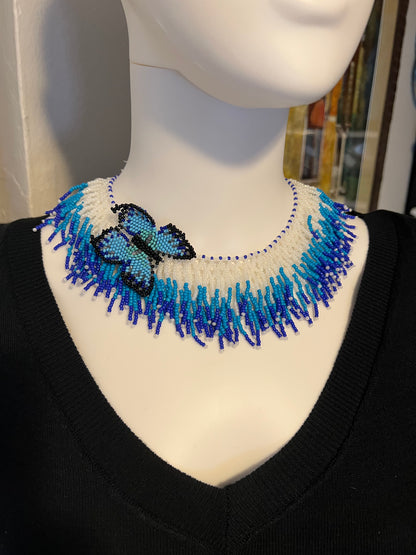 Blue Beaded Butterfly Necklace Set