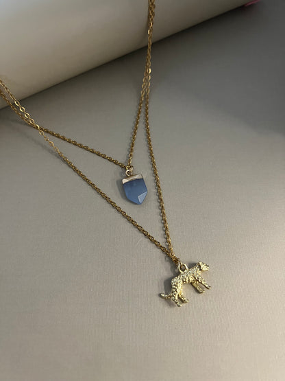 Leopard & Blue Opal Layered Necklace