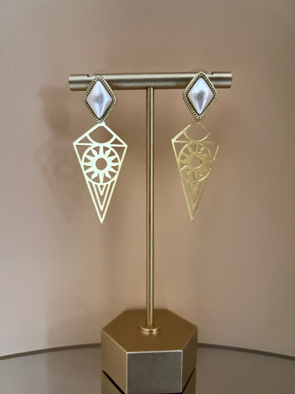 Brass Geometric Pendant Earrings