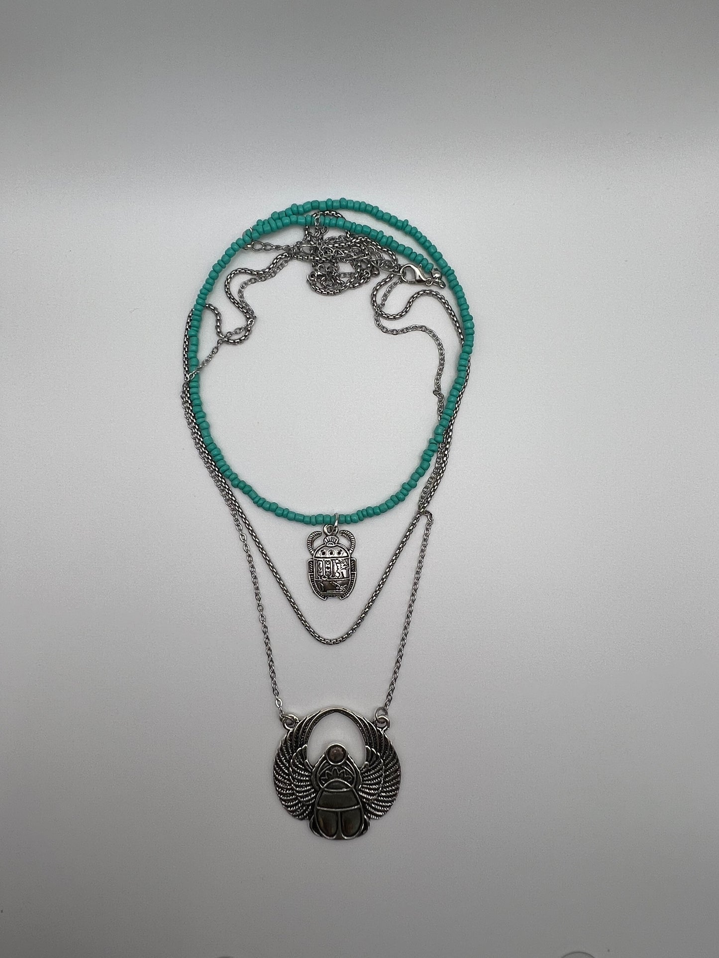 Egyptian Scarab Beetle Layered Necklace